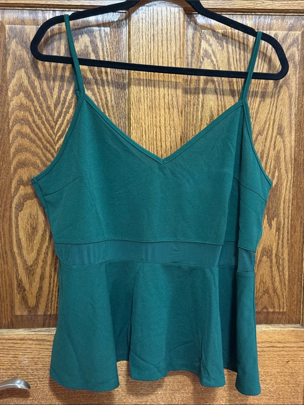 SHEIN Emerald Green V-Neck Spaghetti Strap Peplum Tank